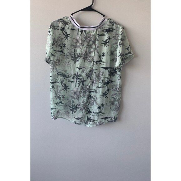 H&M Eyeshadow Women Mint Green Tropical Palm Tree Split Back Sheer Blouse Top - Picture 7 of 9